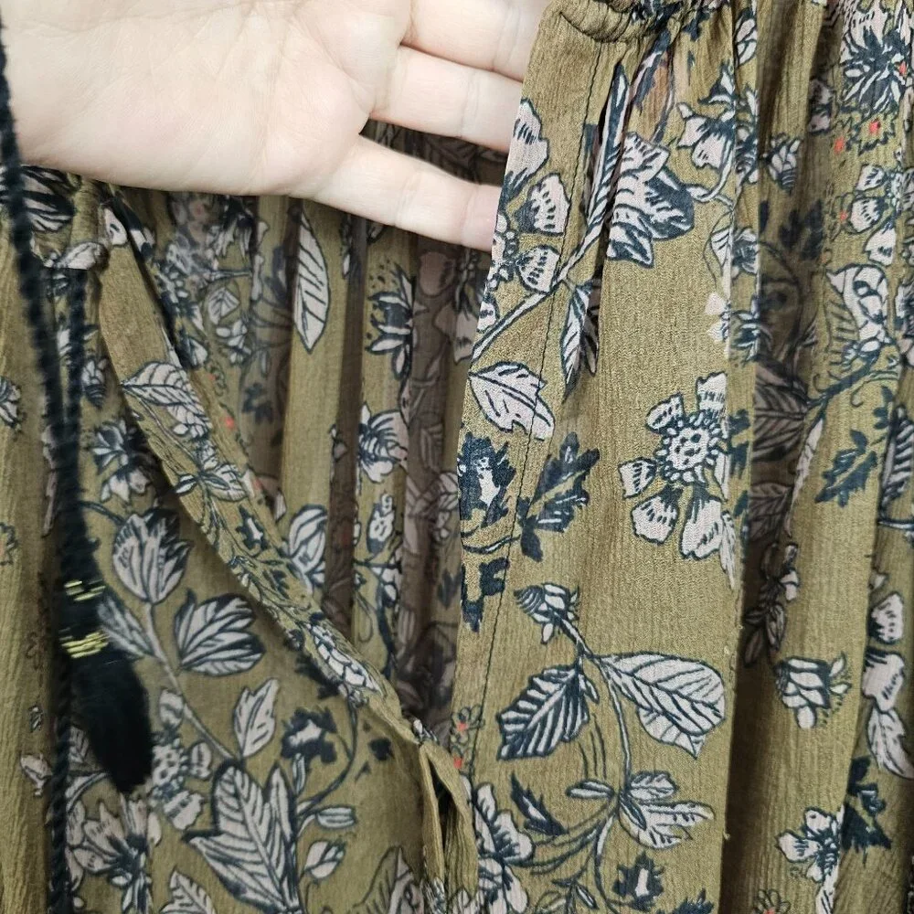 Free People‎ XS Brown Neutral Tone Floral Boho Prairie Cottage Fall Harvest Top